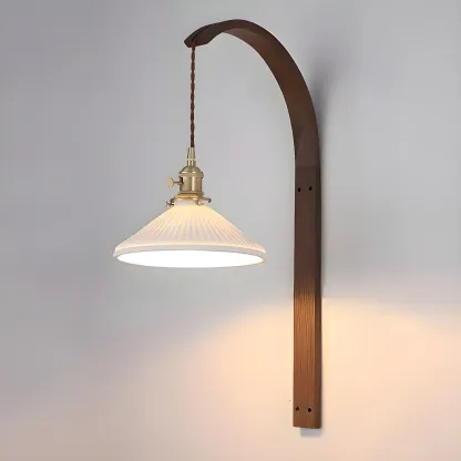 Simple Wood Brass Adjustable Wall Sconce Image - 2