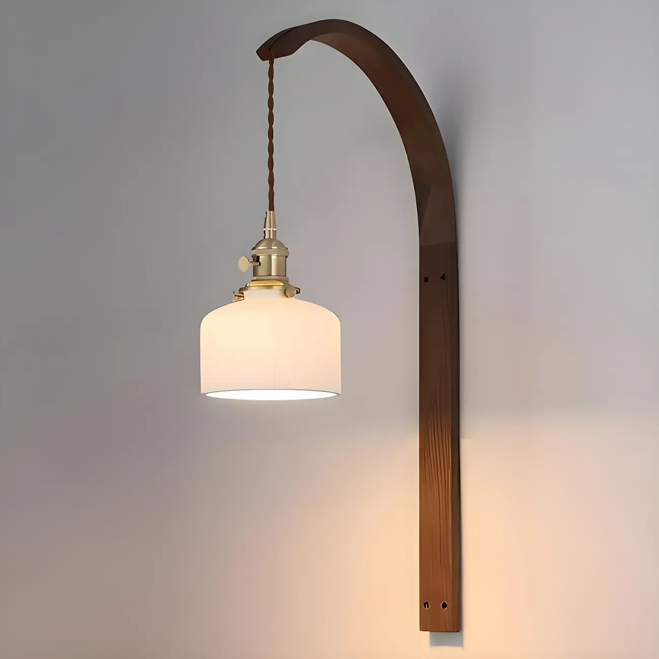 Simple Wood Brass Adjustable Wall Sconce Image - 3