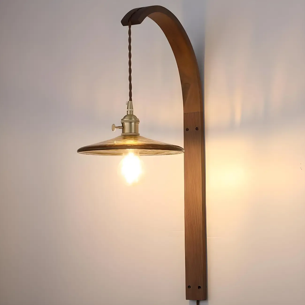 Simple Wood Brass Adjustable Wall Sconce Image - 4