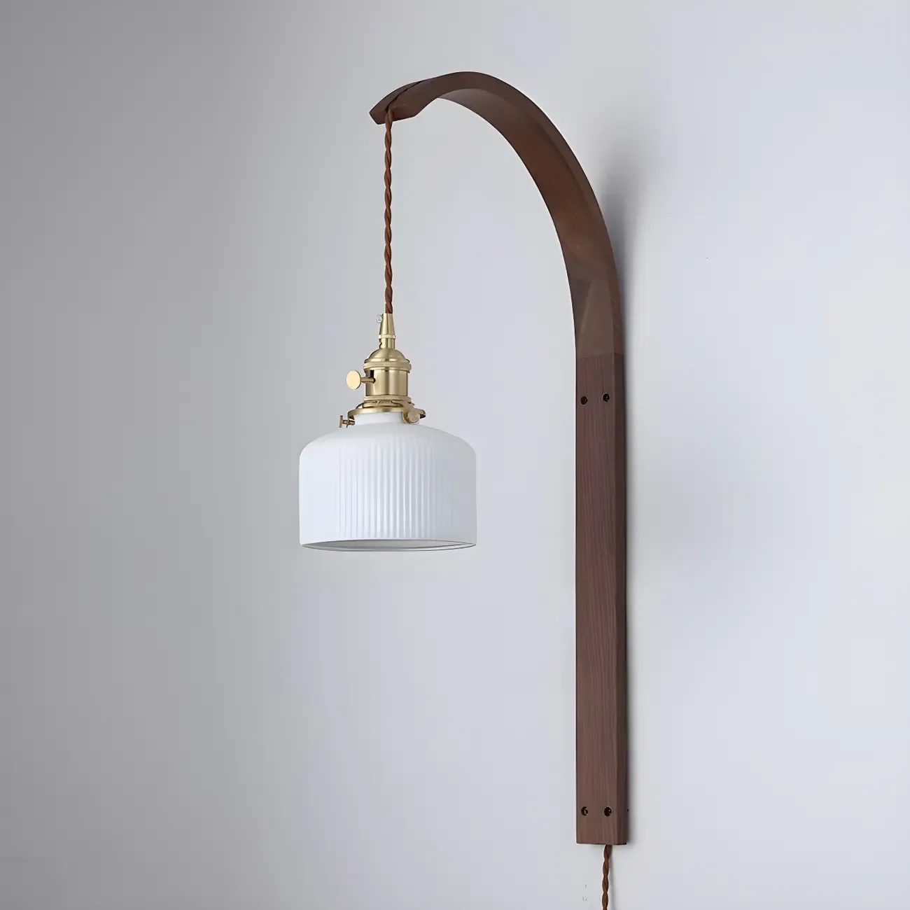 Simple Wood Brass Adjustable Wall Sconce Image - 5