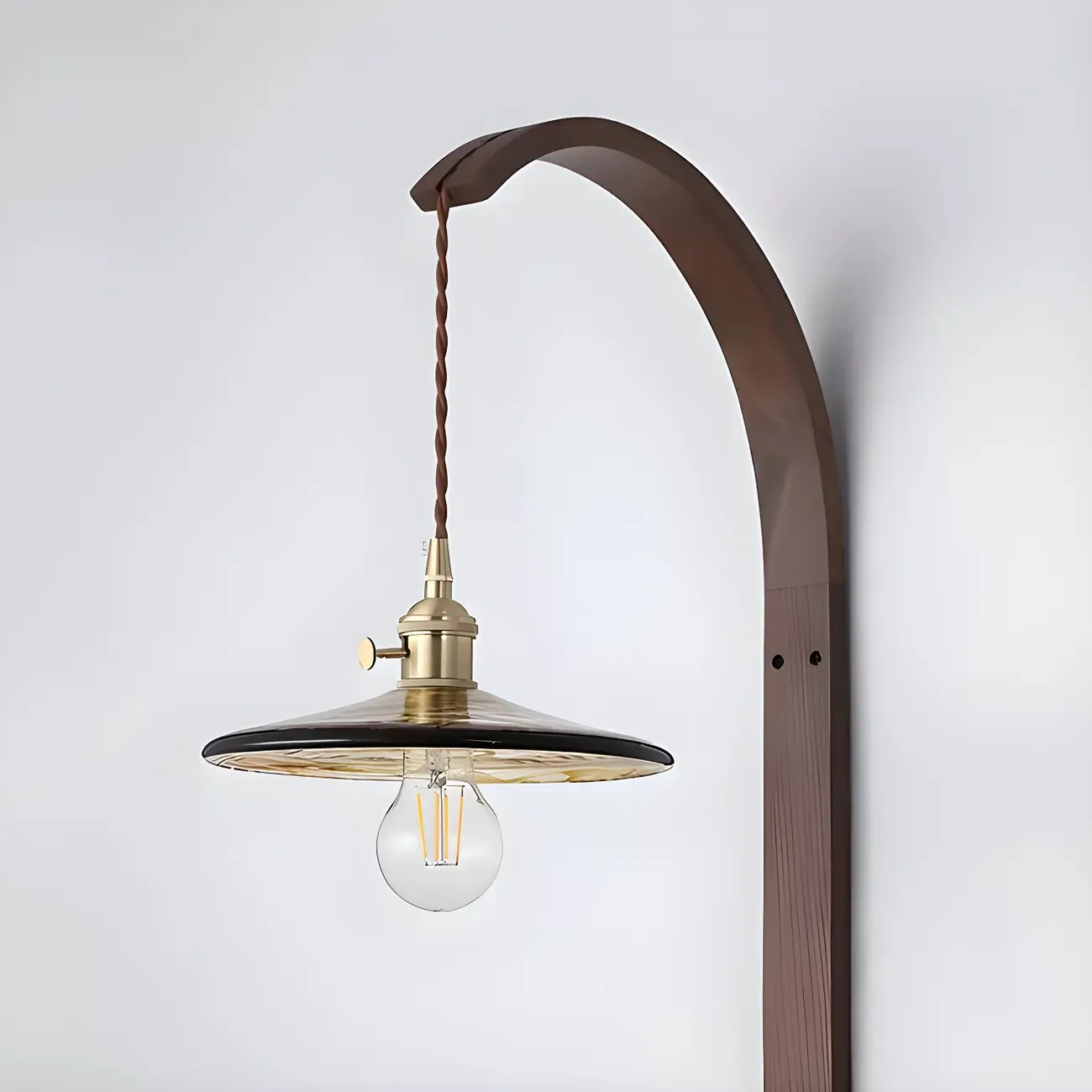 Simple Wood Brass Adjustable Wall Sconce Image - 6