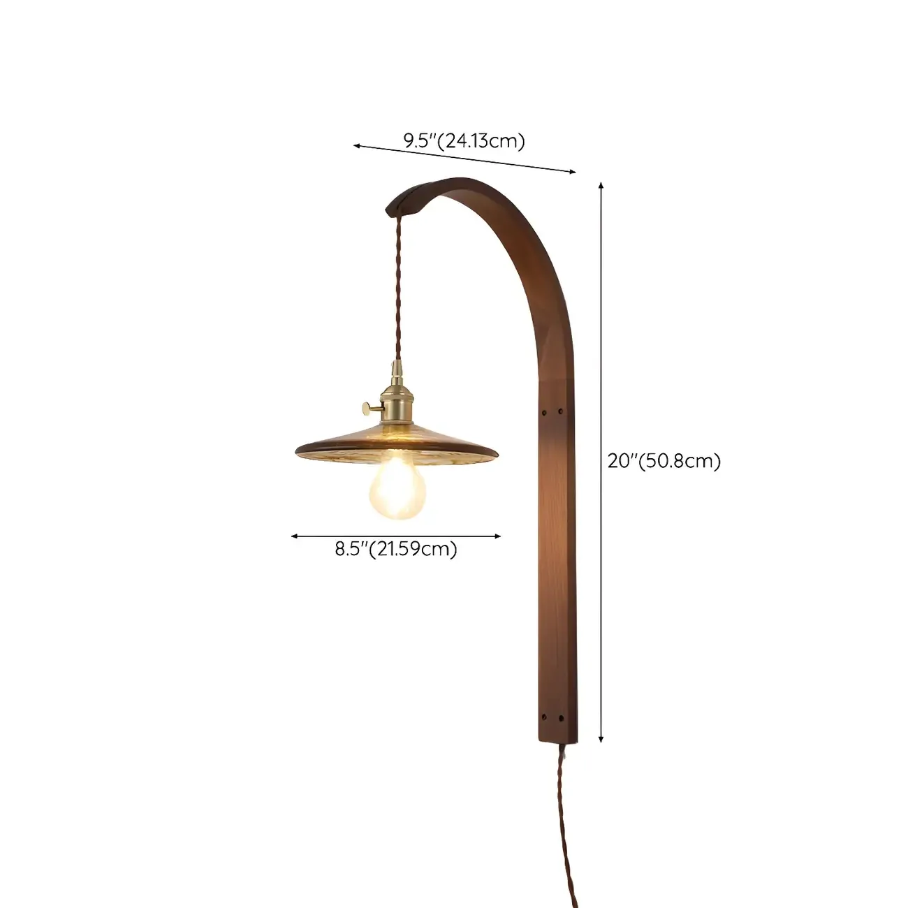 Simple Wood Brass Adjustable Wall Sconce #size