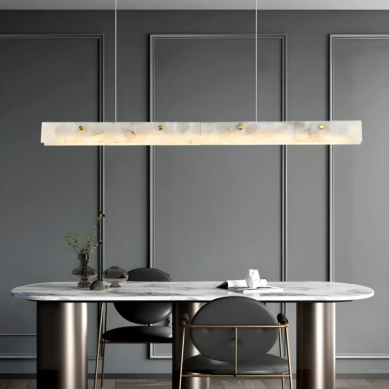 Modern Gold Metal Rectangle Kitchen Island Pendant Light Image - 6