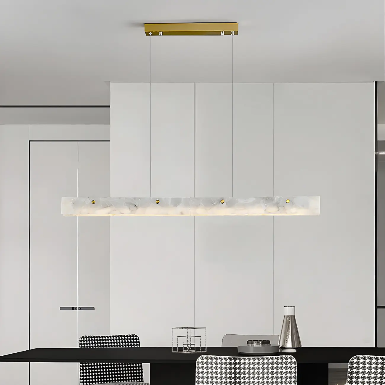 Modern Gold Metal Rectangle Kitchen Island Pendant Light Image - 3 | homeyfad