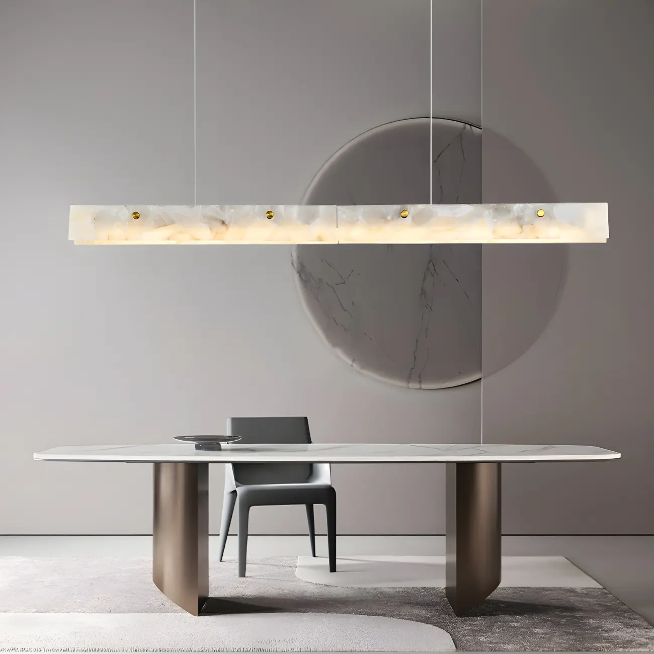 Modern Gold Metal Marble Linear Dining Area Pendant Image - 3 | homeyfad