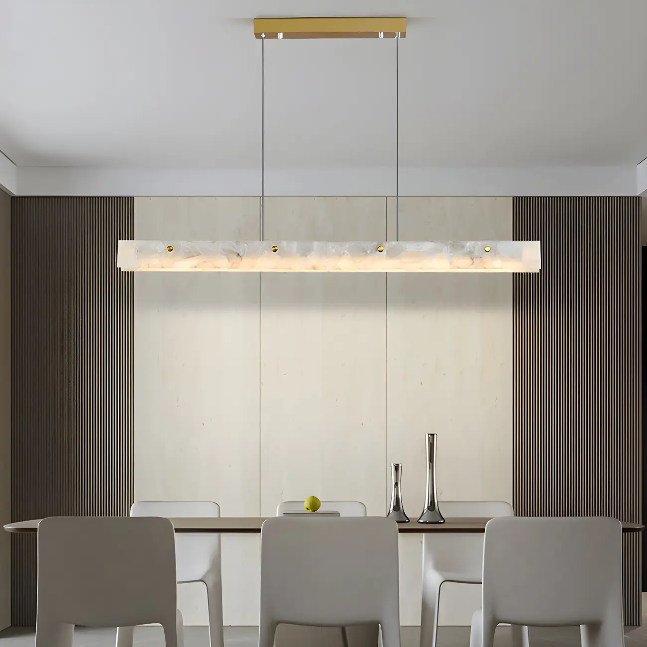 Modern Gold Metal Marble Linear Dining Area Pendant Image - 4 | homeyfad