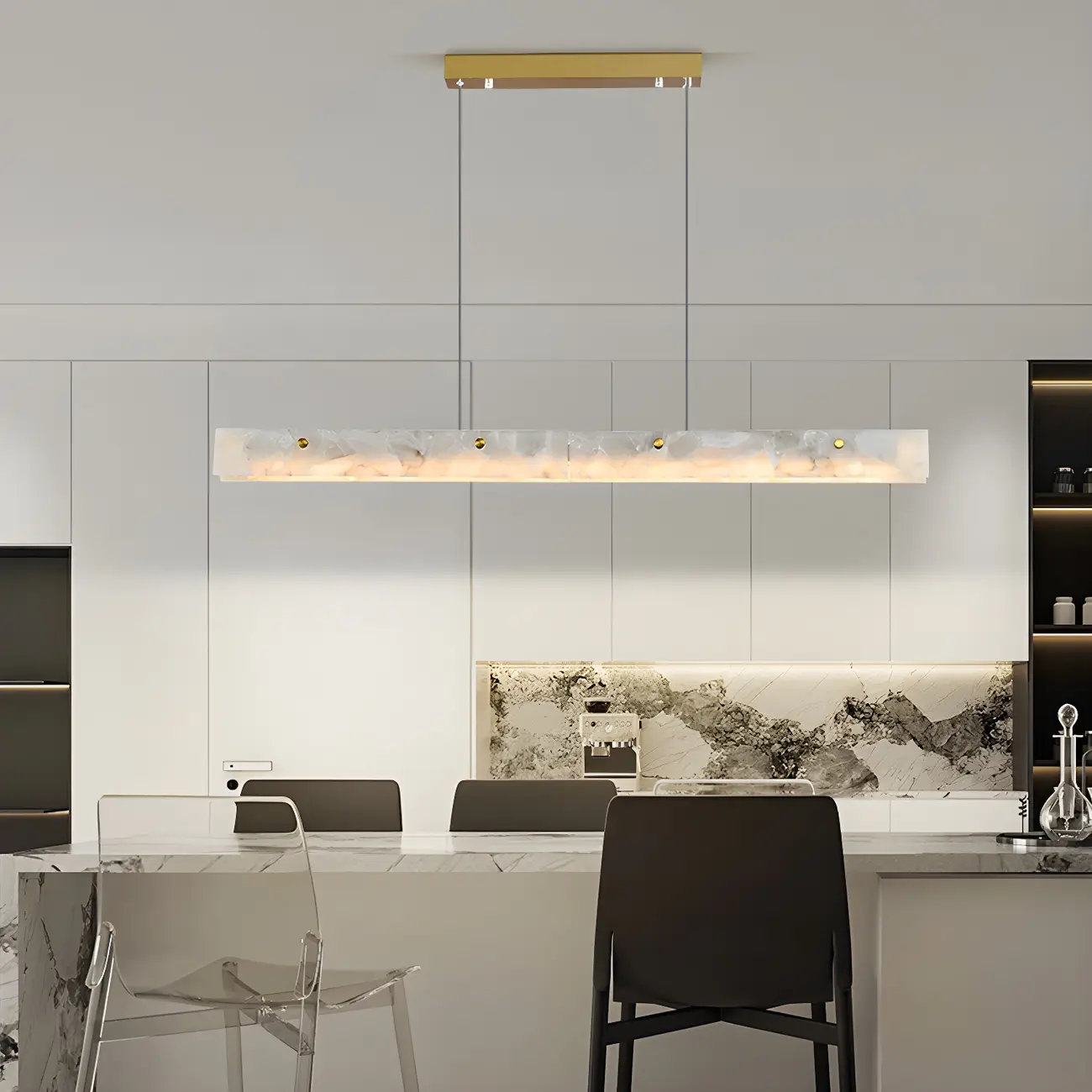 Modern Gold Metal Marble Linear Dining Area Pendant Image - 1 | homeyfad