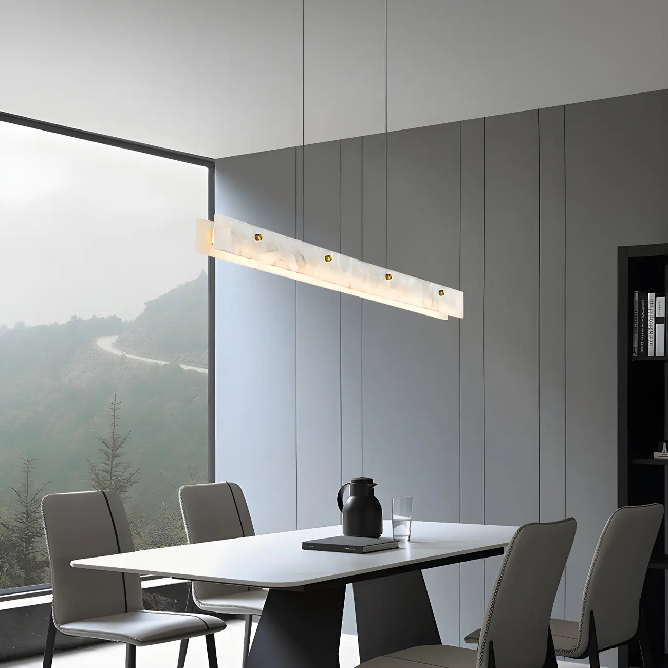 Modern Gold Metal Marble Linear Dining Area Pendant Image - 5 | homeyfad