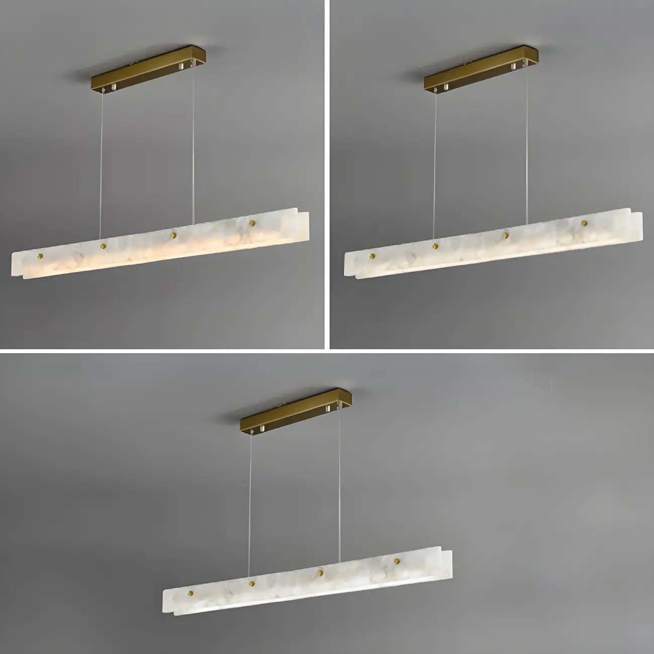 Modern Gold Metal Marble Linear Dining Area Pendant Image - 9 | homeyfad