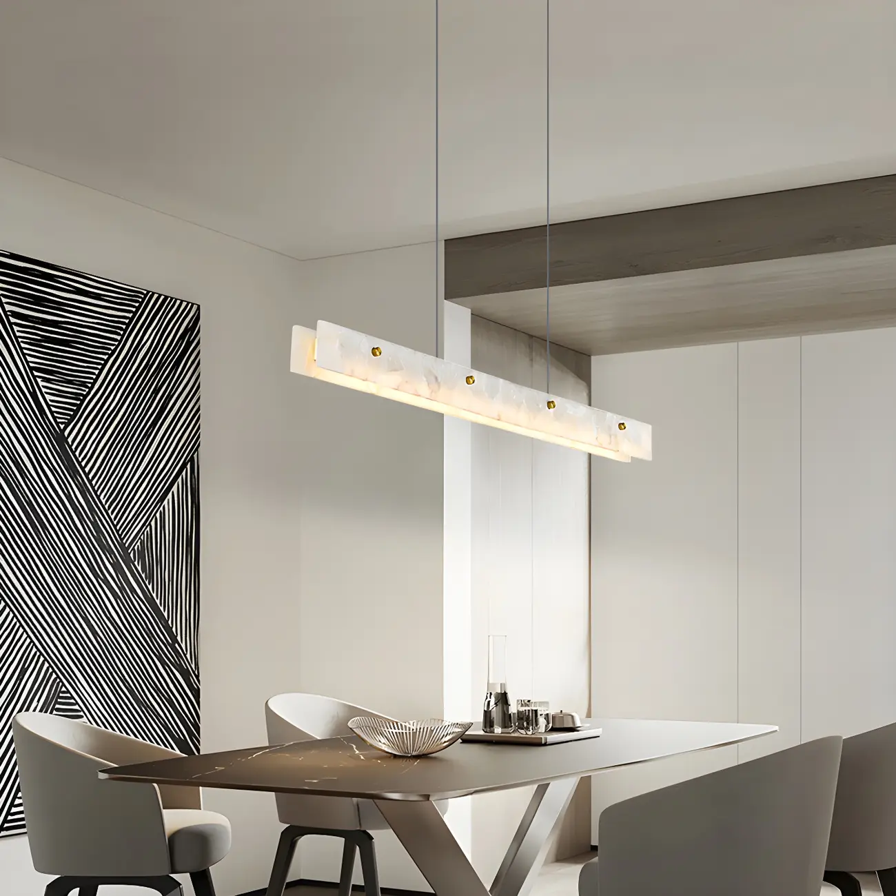 Modern Gold Metal Marble Linear Dining Area Pendant Image - 12 | homeyfad