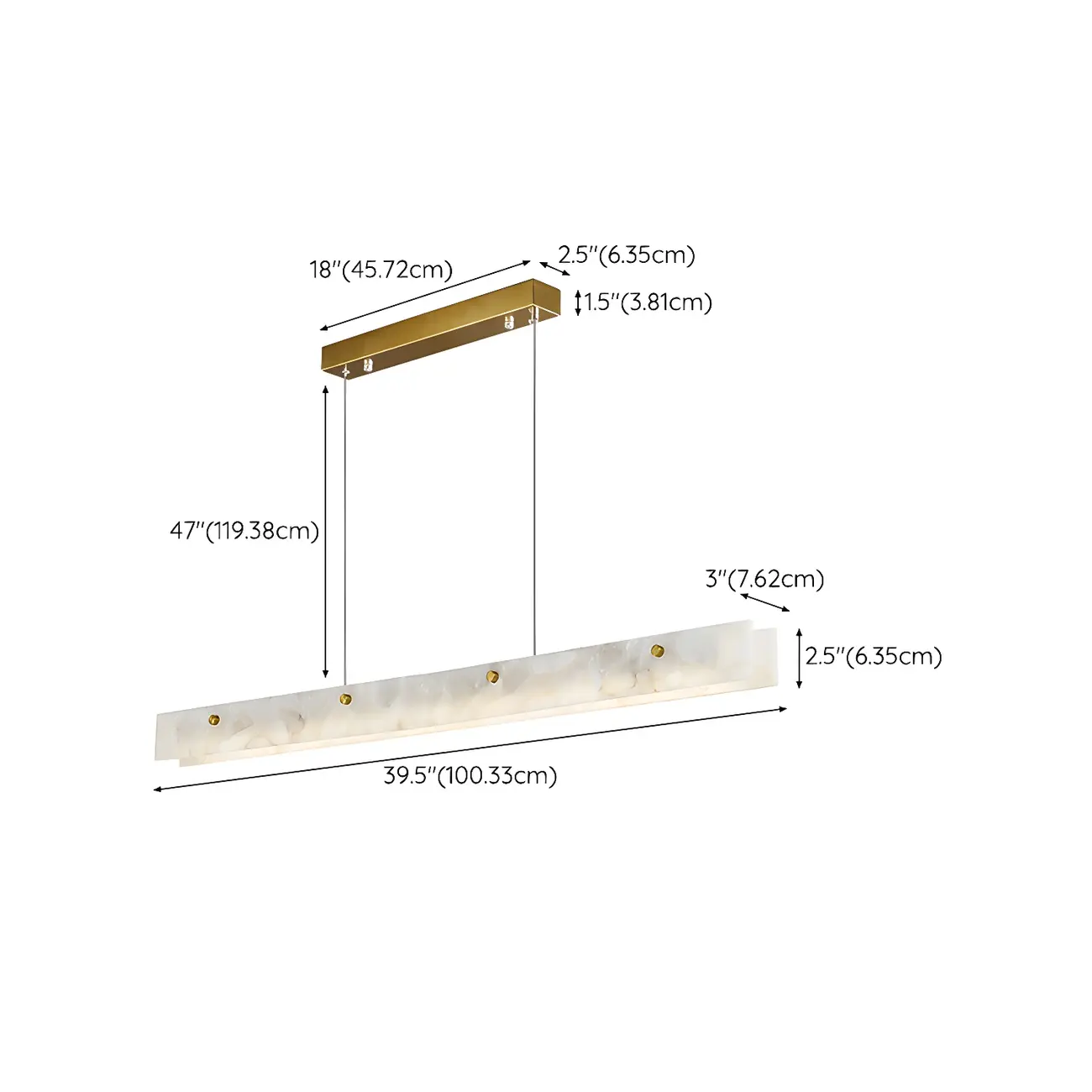 Modern Gold Metal Marble Linear Dining Area Pendant #size | homeyfad