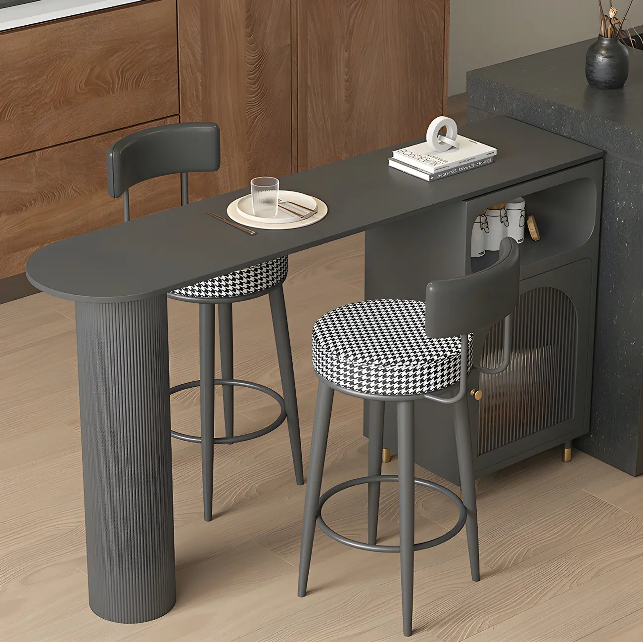 Modern Grey Stone Iron Storage Free Shape Bar Tables Image - 1 | homeyfad