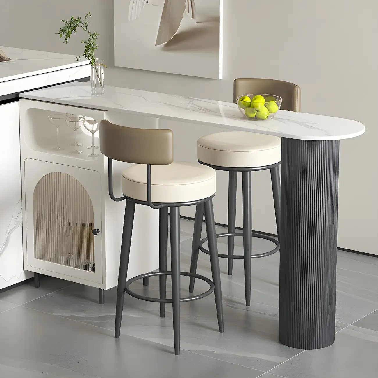 Modern Grey Stone Iron Storage Free Shape Bar Tables Image - 6
