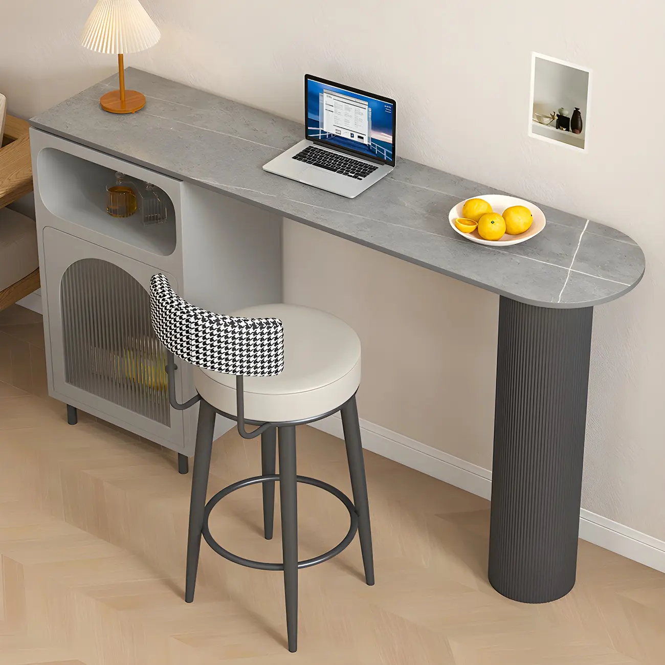 Modern Grey Stone Iron Storage Free Shape Bar Tables Image - 8 | homeyfad