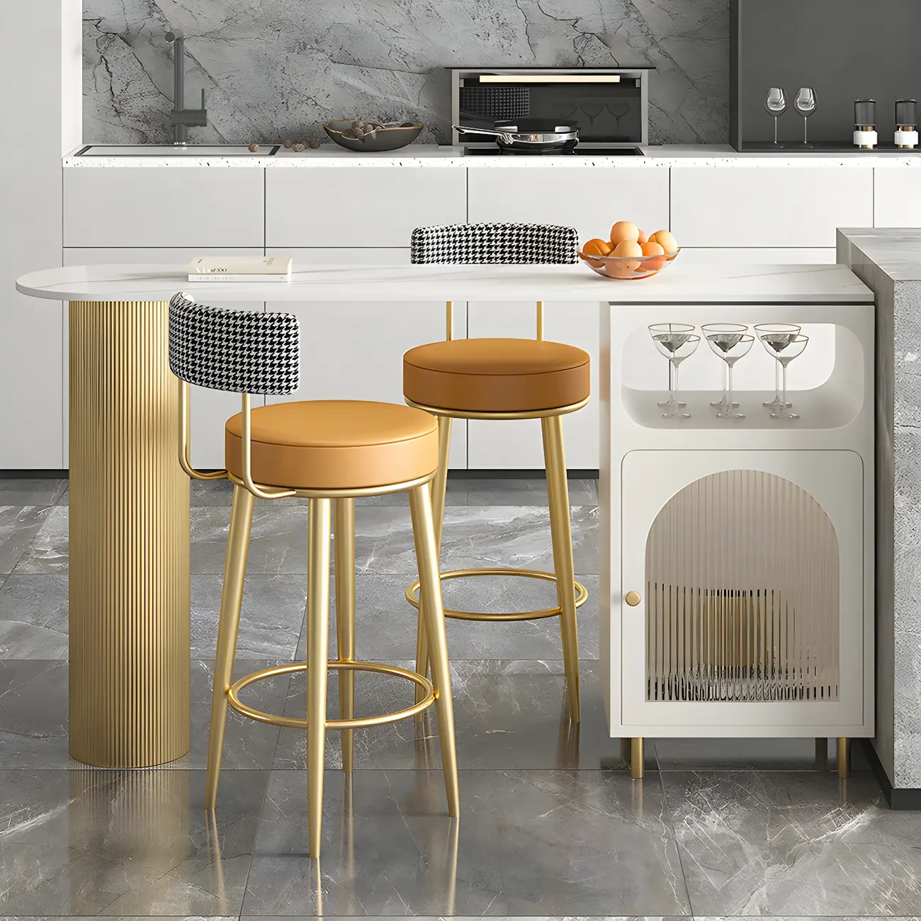 Modern Grey Stone Iron Storage Free Shape Bar Tables Image - 10 | homeyfad