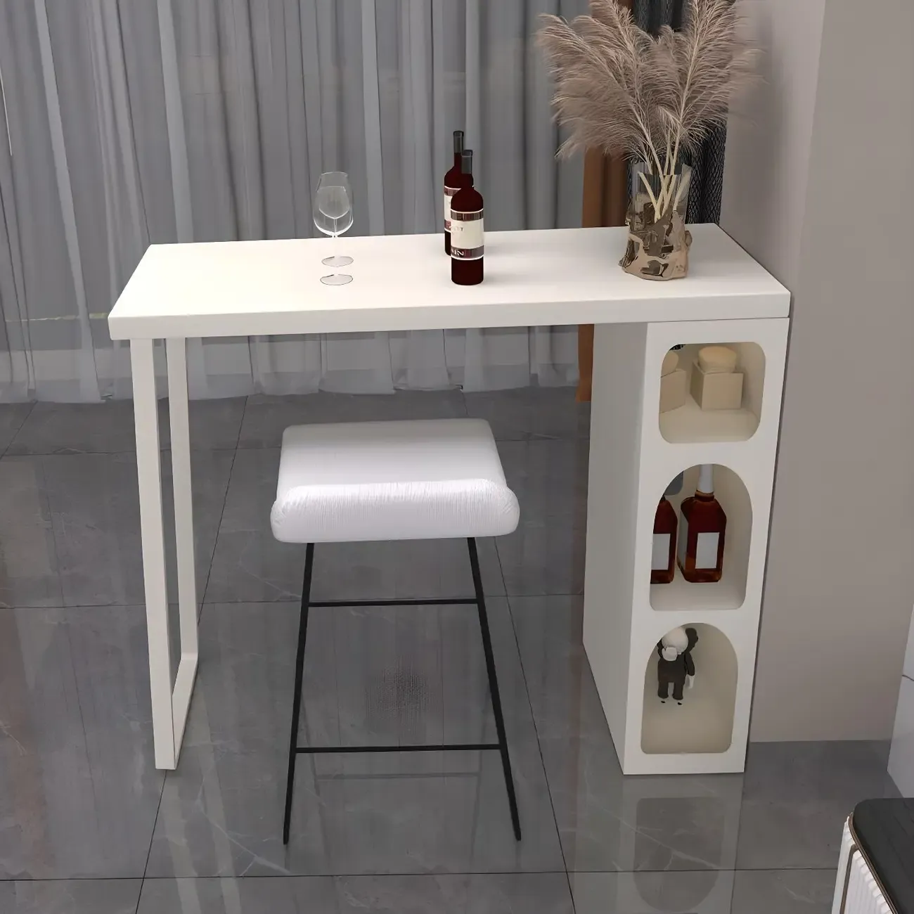 Modern White Metal Wood Three Storage Bar Tables Image - 3