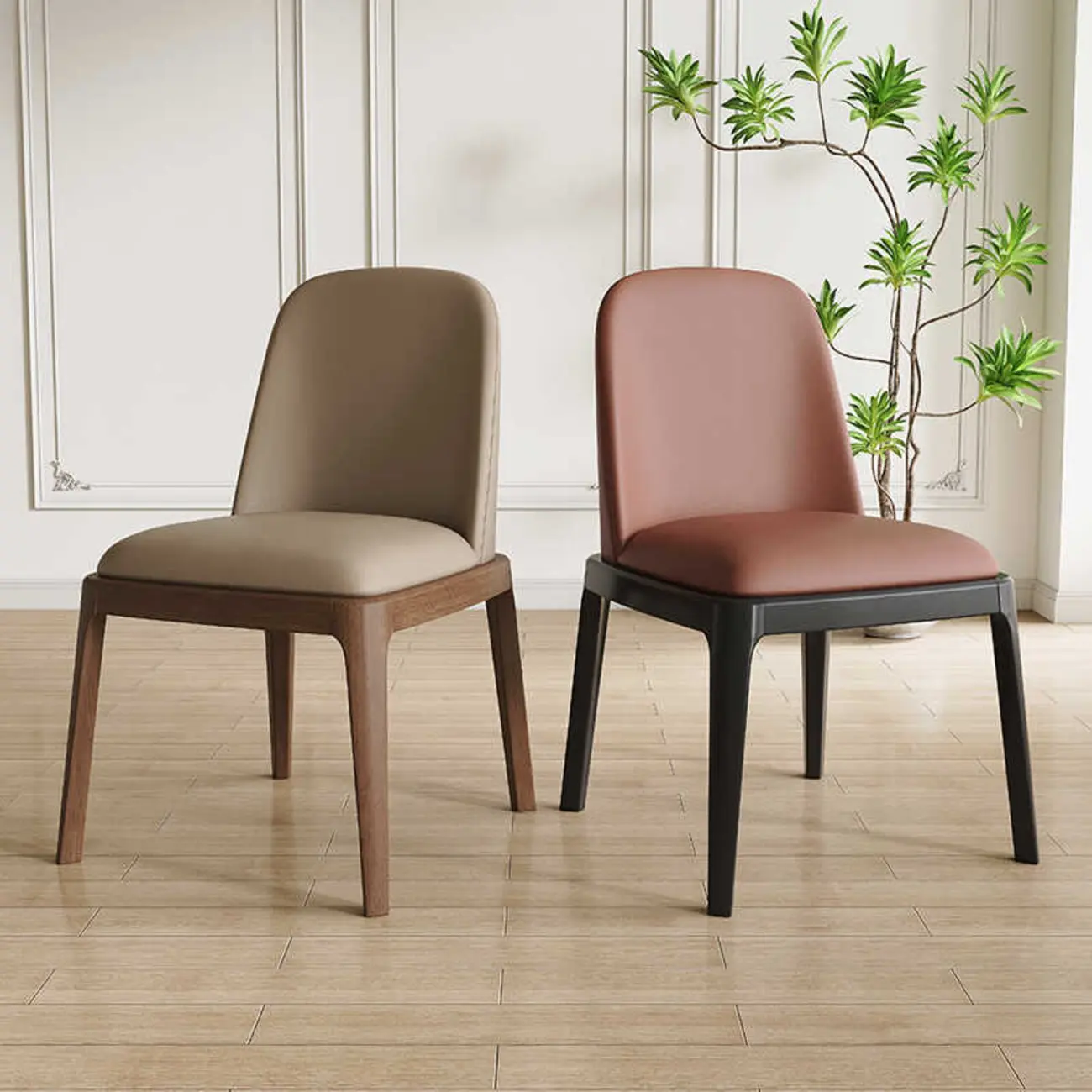 Modern Rubber Wood Upholstered Dining Chair Set of 2 Image - 1 | homeyfad