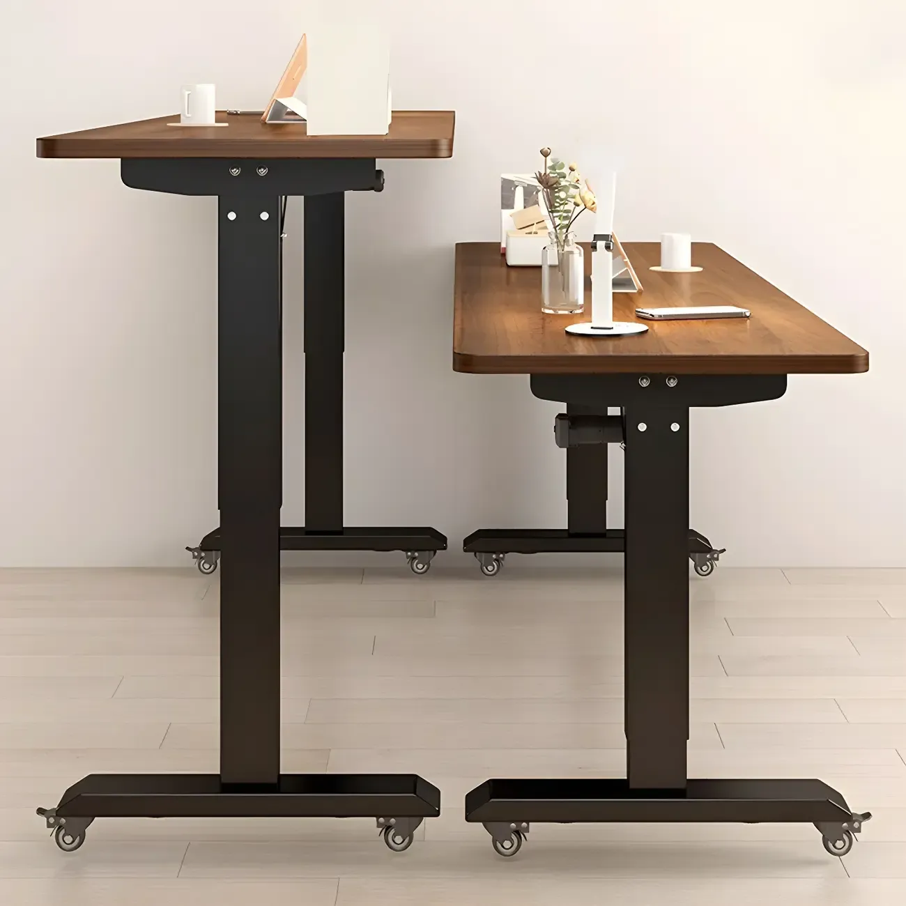 Classic Wooden T-Shape Standing Desk with Drawers for Home Image - 1