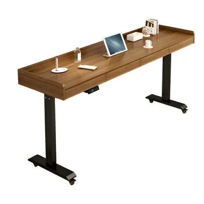 Classic Wooden T-Shape Standing Desk with Drawers for Home Image - 10