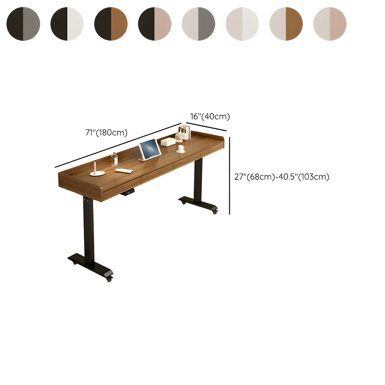 Classic Wooden T-Shape Standing Desk with Drawers for Home #size