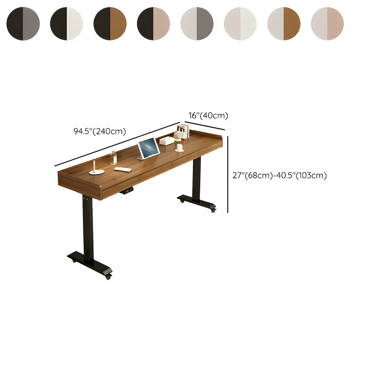 Classic Wooden T-Shape Standing Desk with Drawers for Home Image - 19