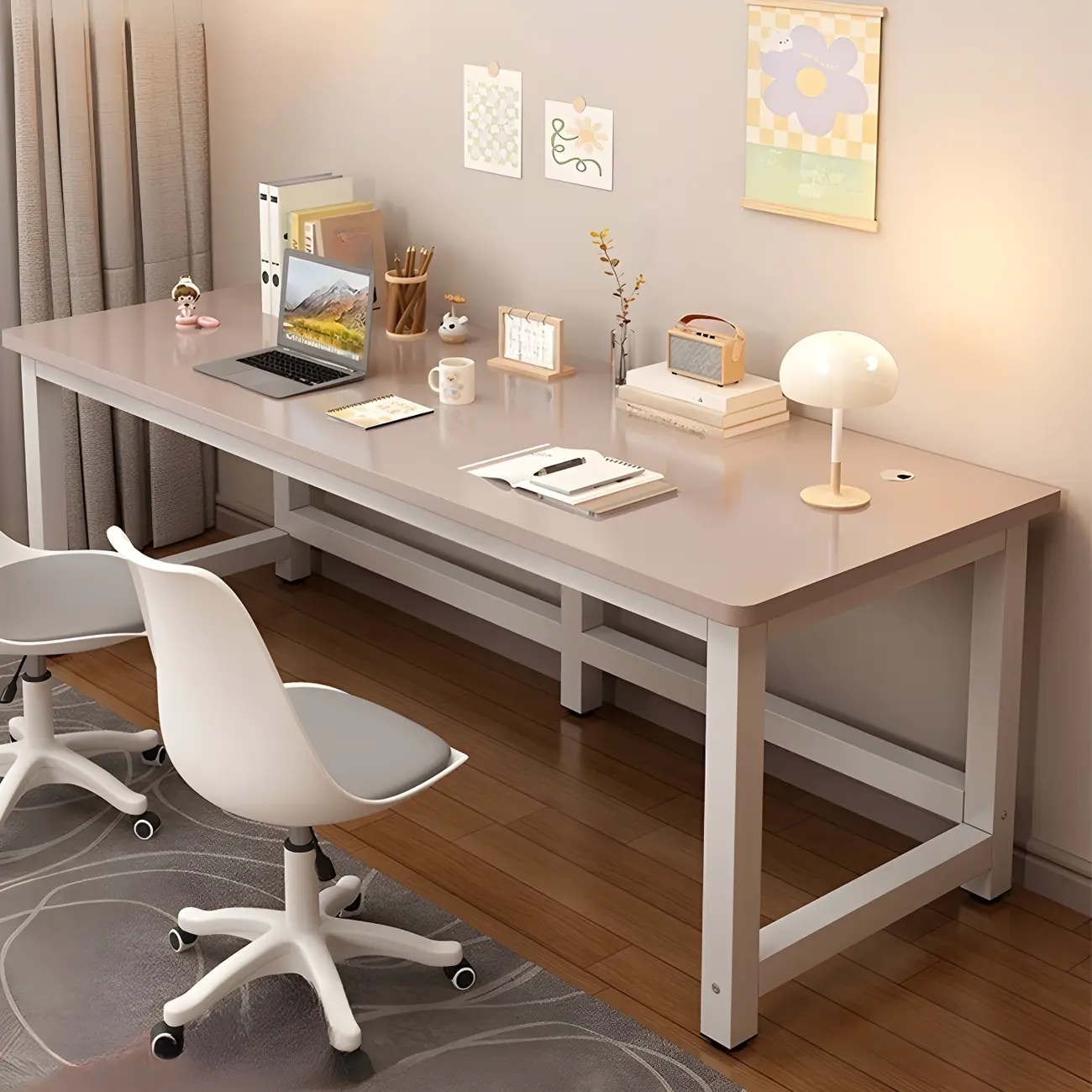 63"L Elegant Milk Coffee Wood Computer Office Desk Image - 1 | homeyfad