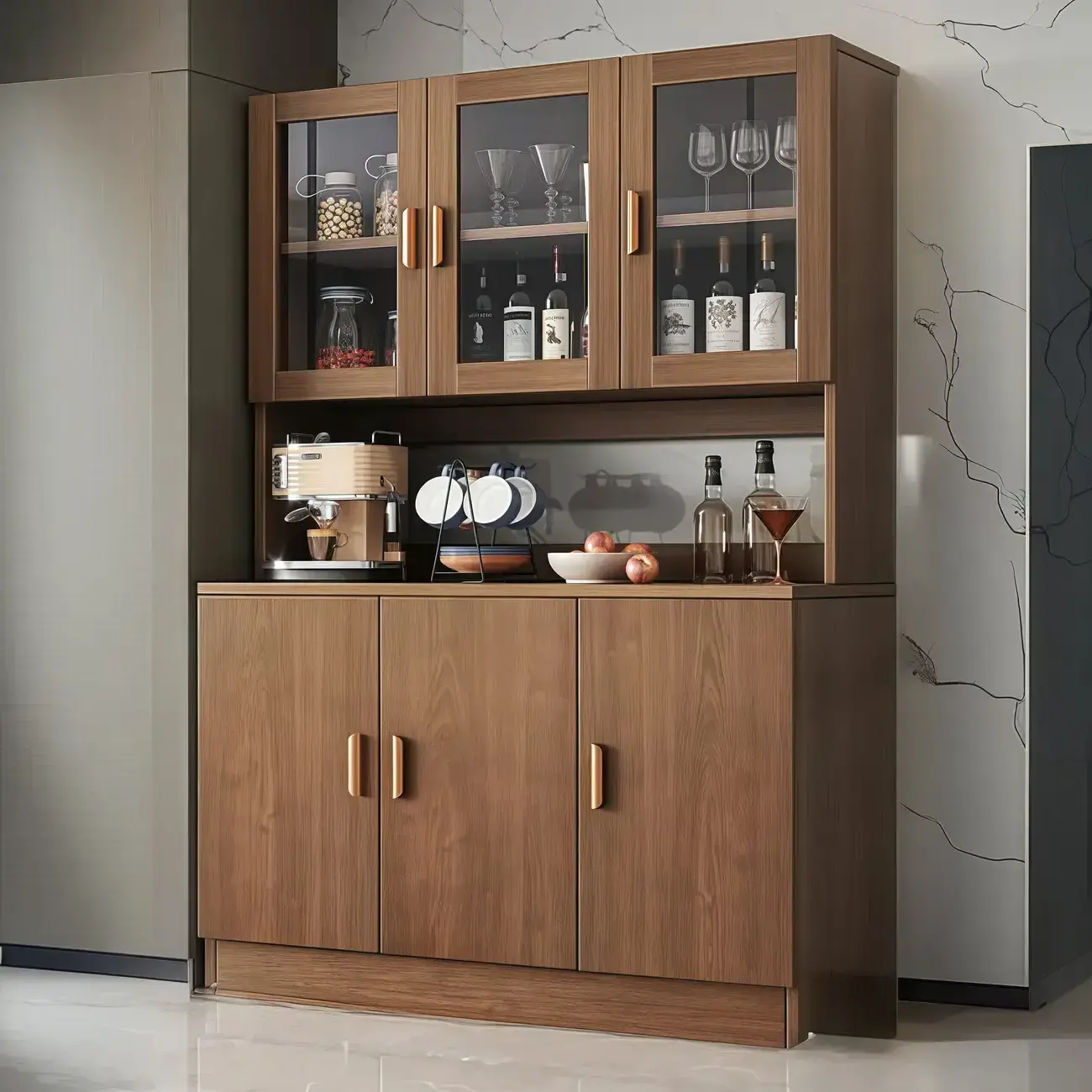 Large Wooden Glass Display Storage Adjustable Buffet Cabinet Image - 3 | homeyfad