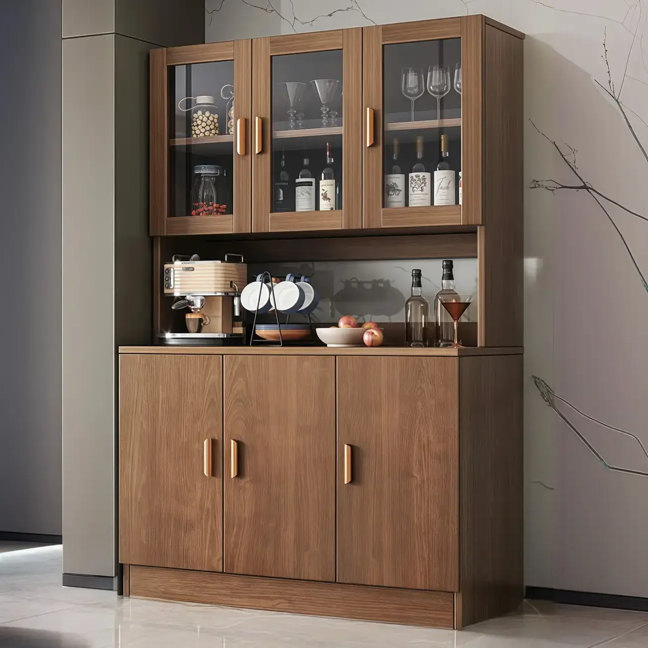 Large Wooden Glass Display Storage Adjustable Buffet Cabinet Image - 24 | homeyfad