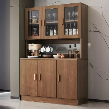 Large Wooden Glass Display Storage Adjustable Buffet Cabinet Image - 24