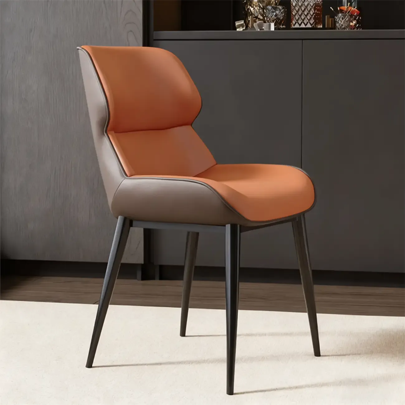 Modern Faux Leather Wingback Dining Chair Image - 3