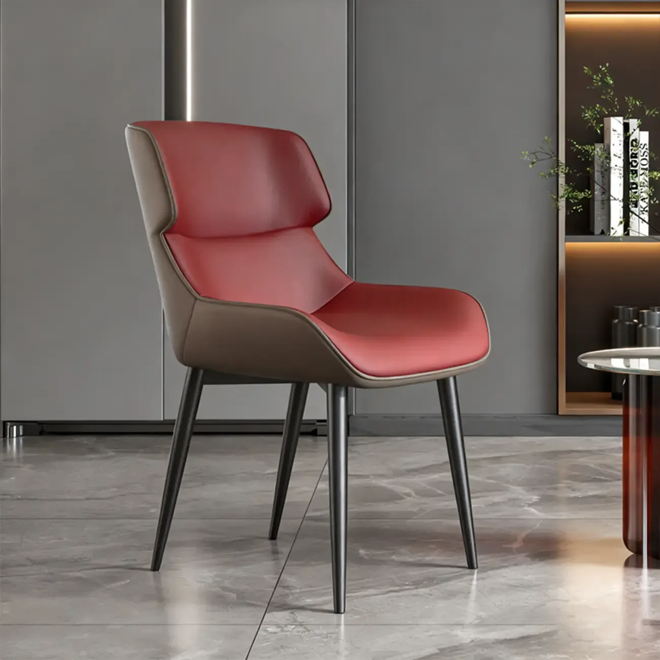 Modern Faux Leather Wingback Dining Chair Image - 5
