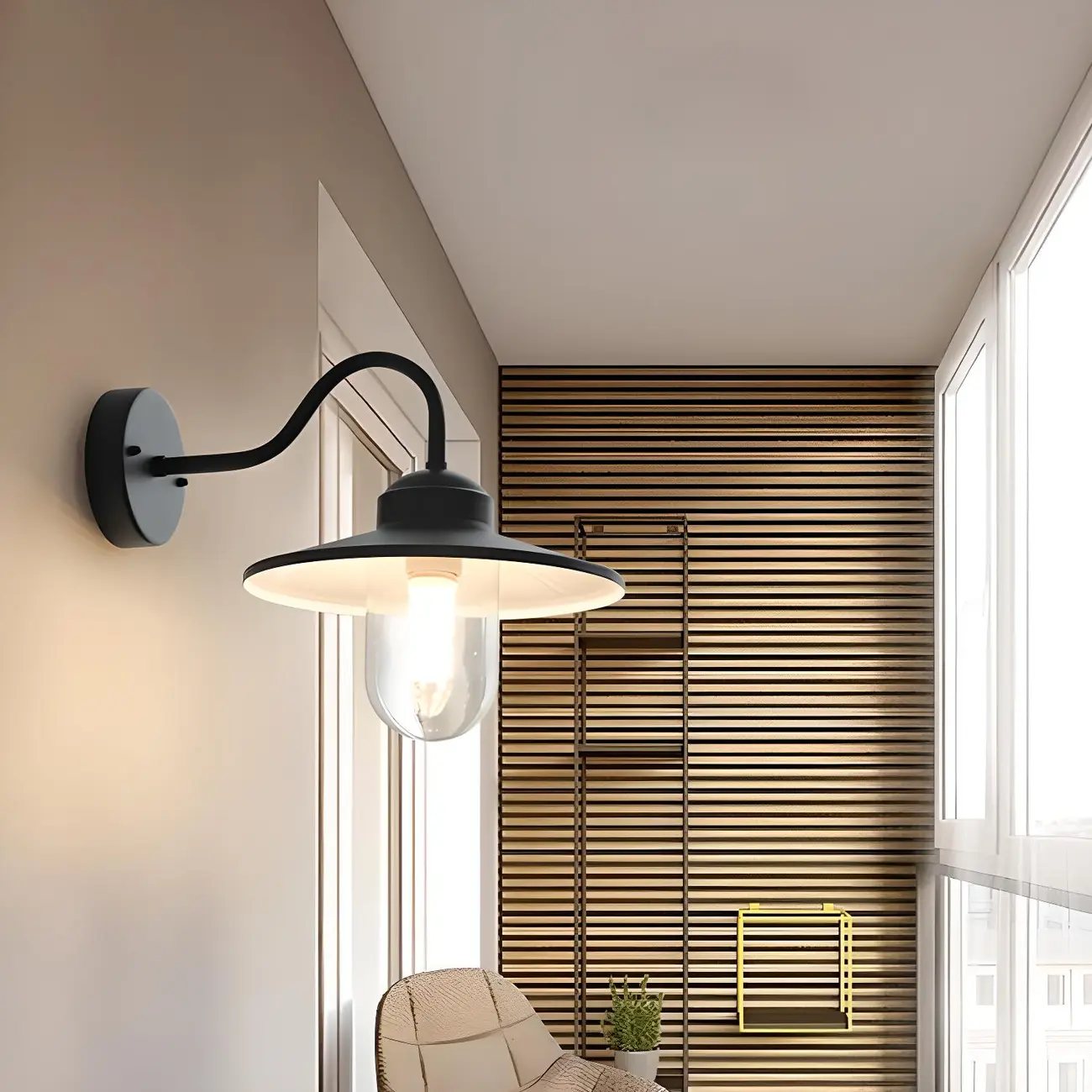 Industrial Gooseneck Down Shade Glass Outdoor Wall Light | homeyfad