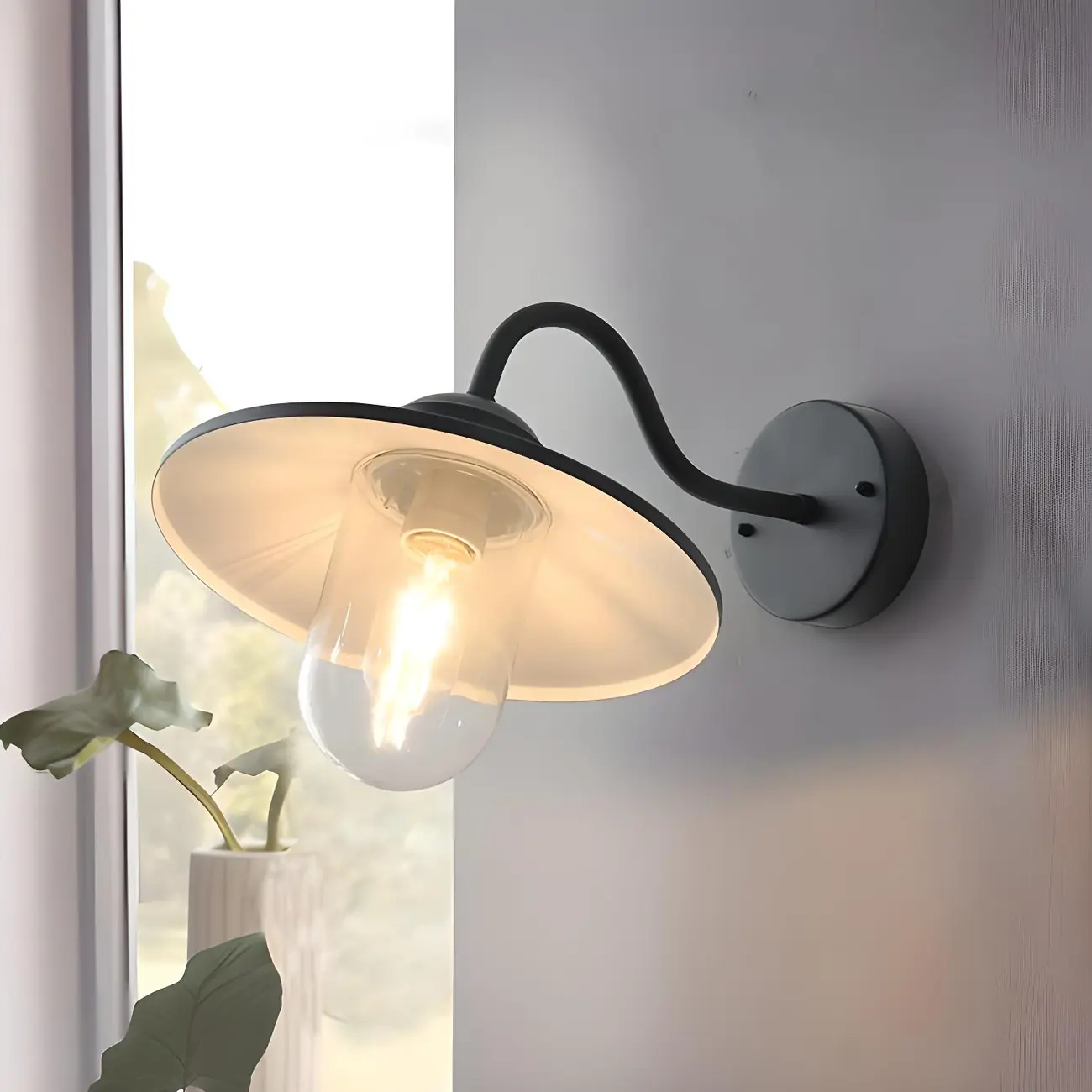 Industrial Gooseneck Down Shade Glass Outdoor Wall Light | homeyfad