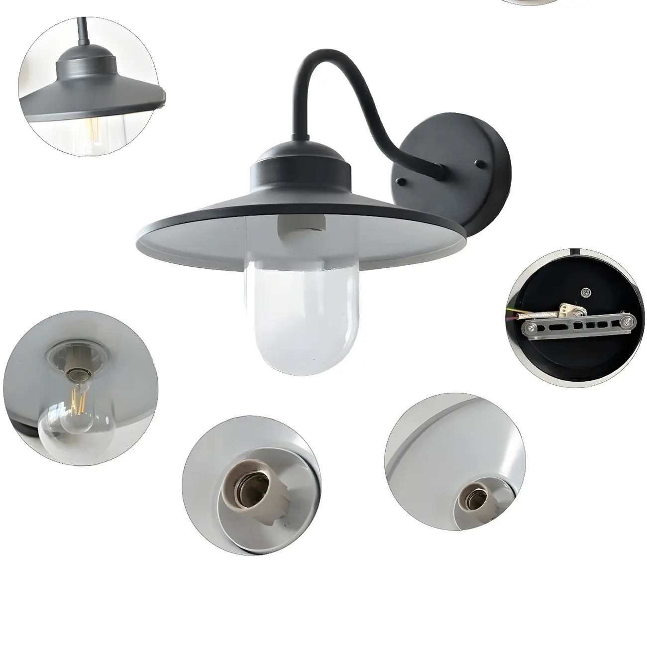 Industrial Gooseneck Down Shade Glass Outdoor Wall Light | homeyfad