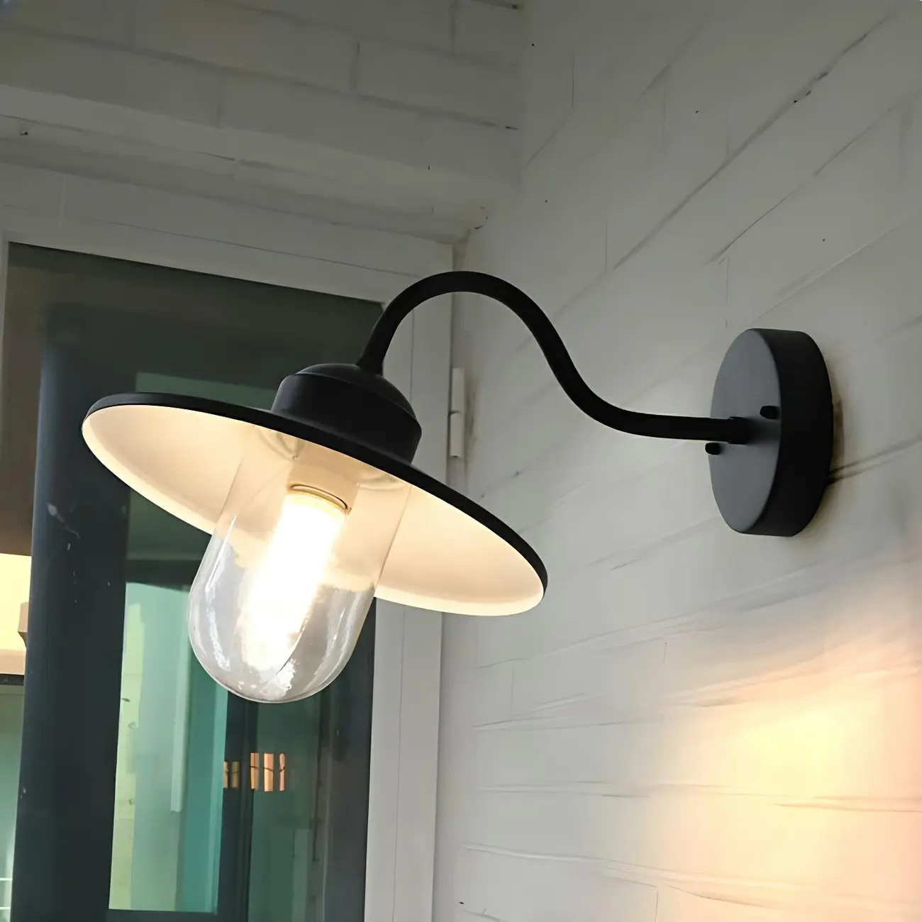 Industrial Gooseneck Down Shade Glass Outdoor Wall Light | homeyfad