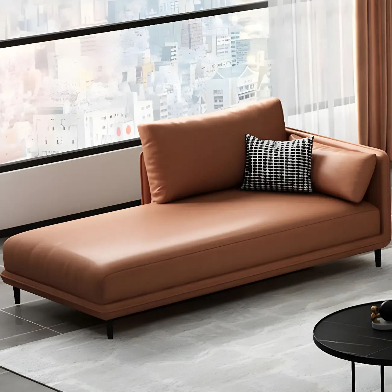 Stylish Faux Leather Chaise Lounge with Removable Cushions Image - 2