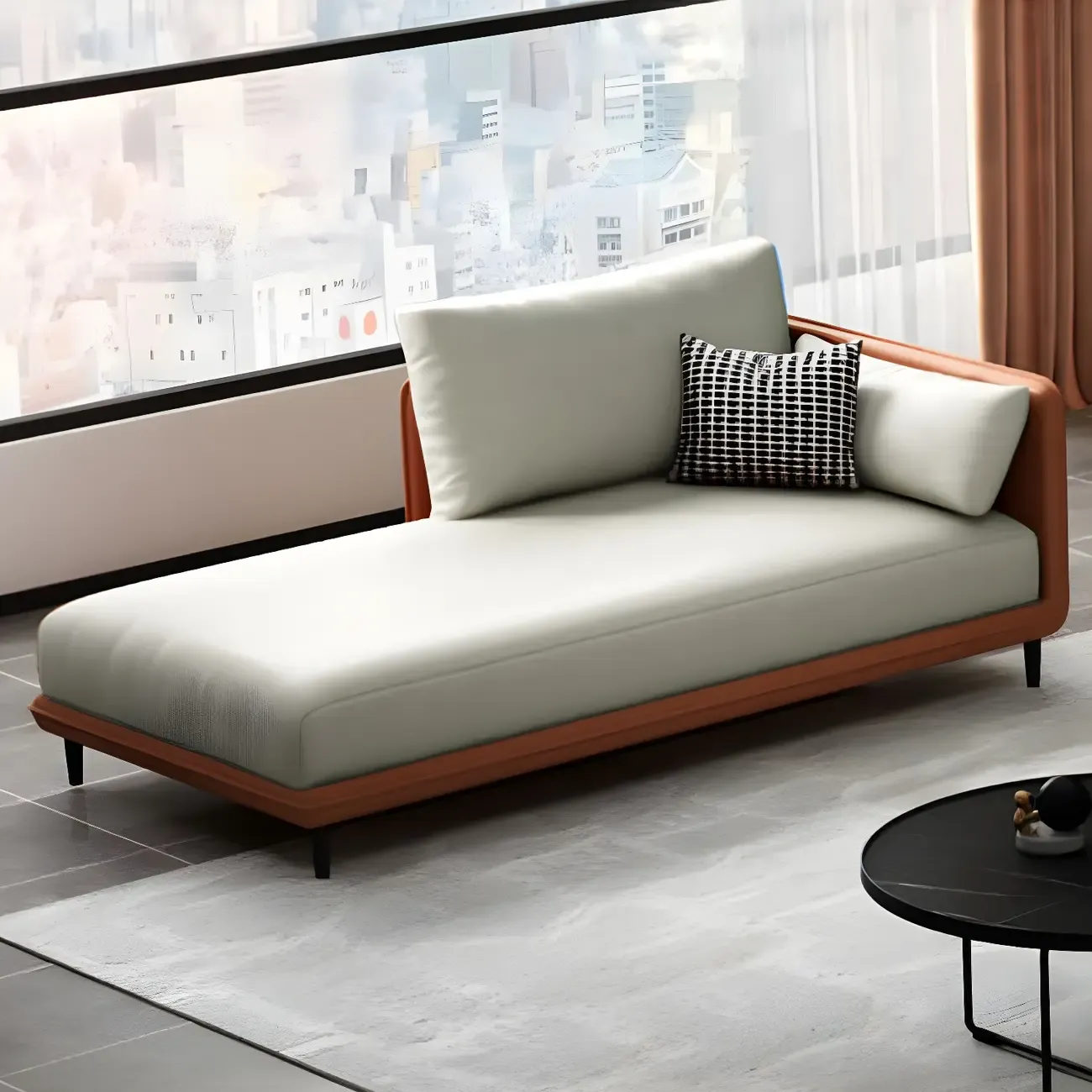 Stylish Faux Leather Chaise Lounge with Removable Cushions Image - 6