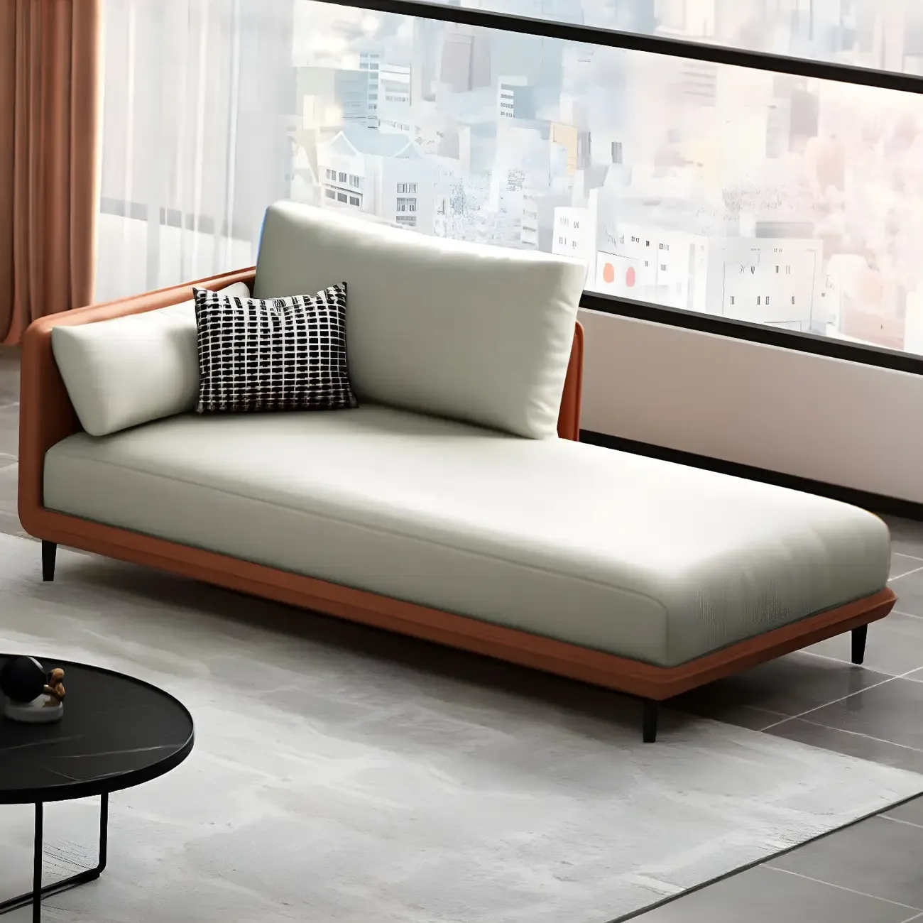 Stylish Faux Leather Chaise Lounge with Removable Cushions Image - 7