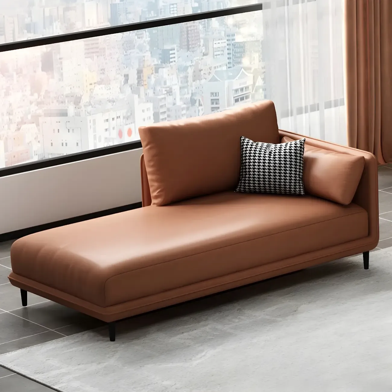 Stylish Faux Leather Chaise Lounge with Removable Cushions Image - 8
