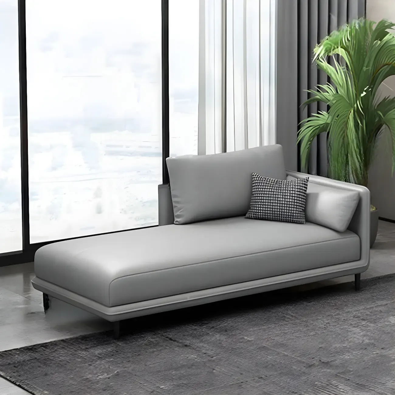 Stylish Faux Leather Chaise Lounge with Removable Cushions Image - 18
