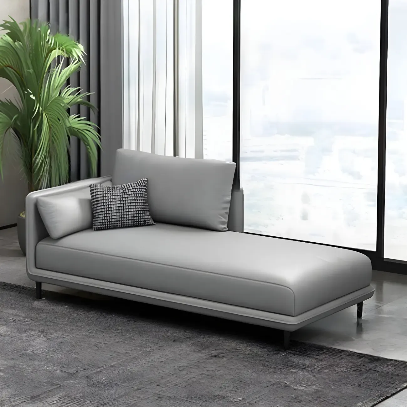 Stylish Faux Leather Chaise Lounge with Removable Cushions Image - 19