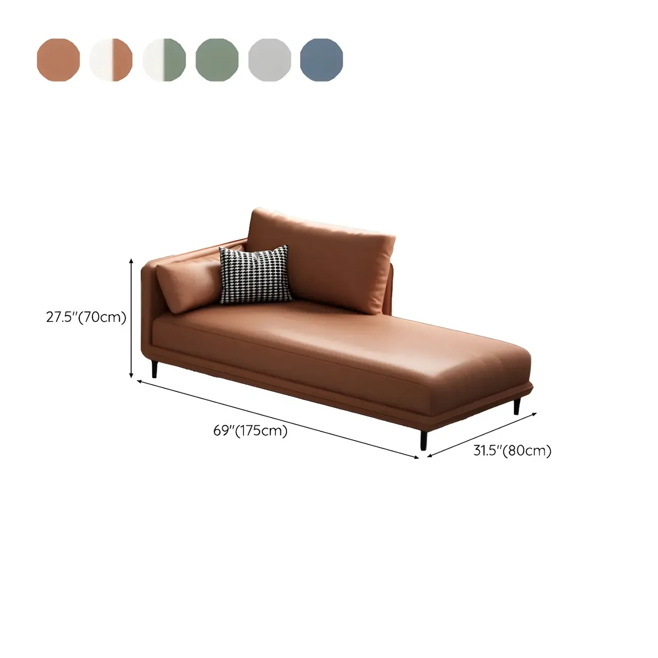 Stylish Faux Leather Chaise Lounge with Removable Cushions #size