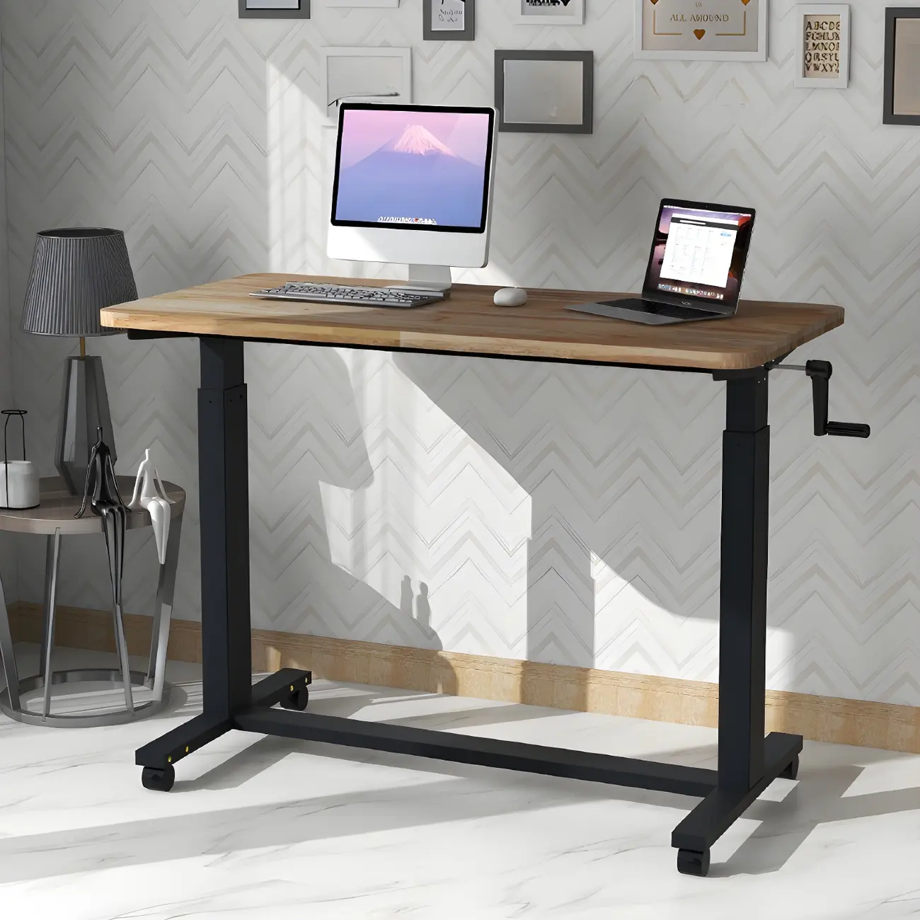 Durable Wooden Adjustable Standing Desk with Casters for Office Image - 1 | homeyfad