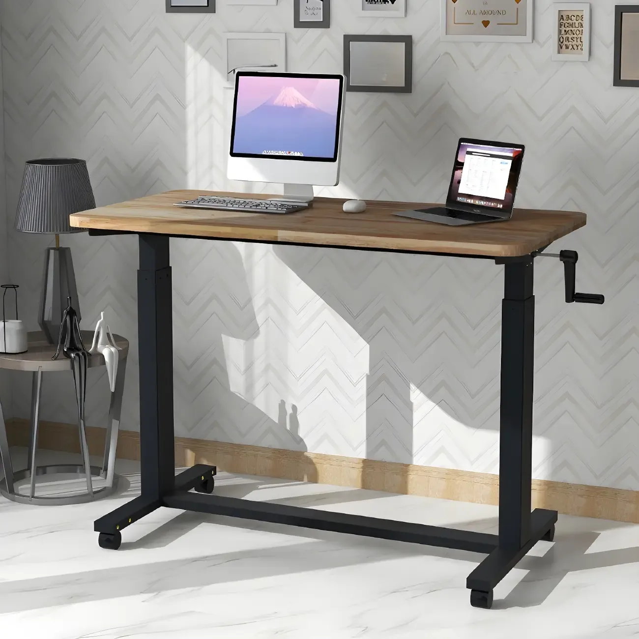 Durable Wooden Adjustable Standing Desk with Casters for Office Image - 1