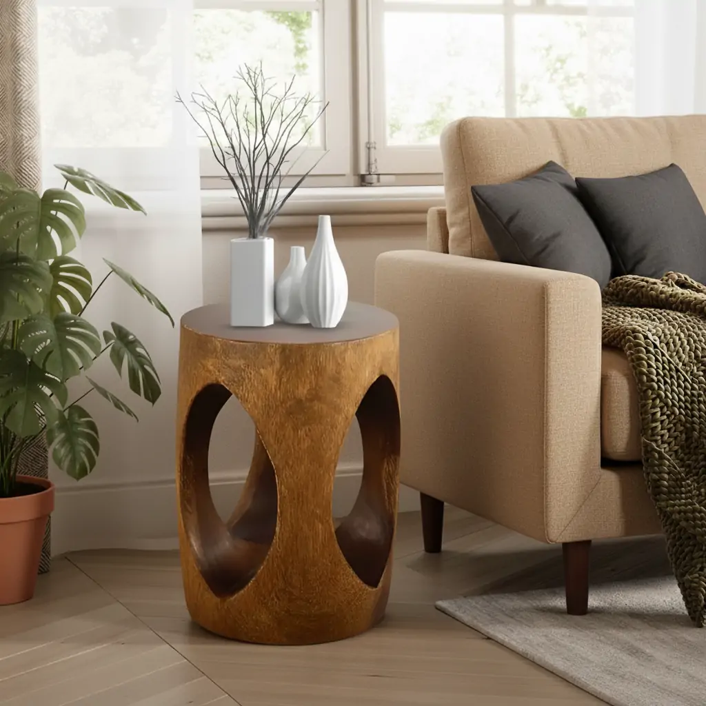 Modern Wood Hourglass End Table for Living Room Image - 18 | homeyfad