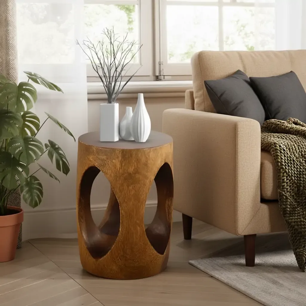 Modern Wood Hourglass End Table for Living Room Image - 18