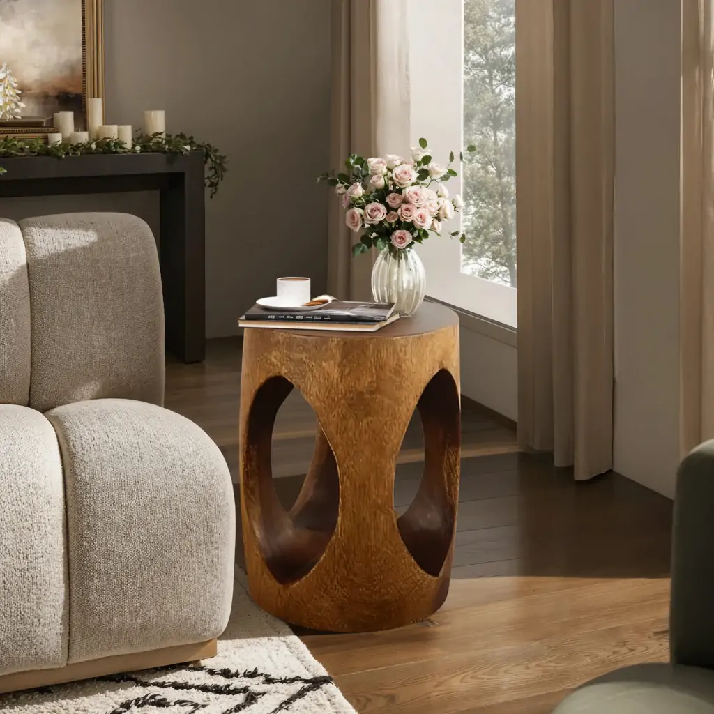 Modern Wood Hourglass End Table for Living Room Image - 19 | homeyfad
