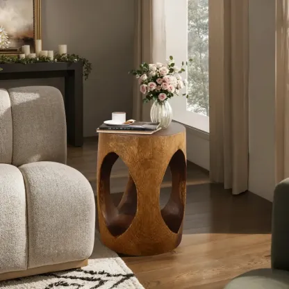 Modern Wood Hourglass End Table for Living Room Image - 19