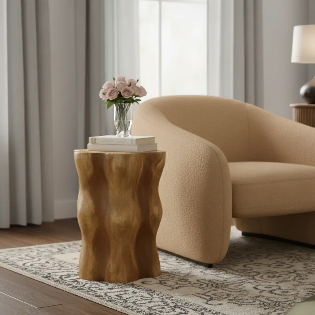 Modern Wood Hourglass End Table for Living Room Image - 20 | homeyfad