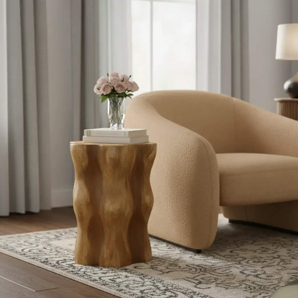Modern Wood Hourglass End Table for Living Room Image - 20
